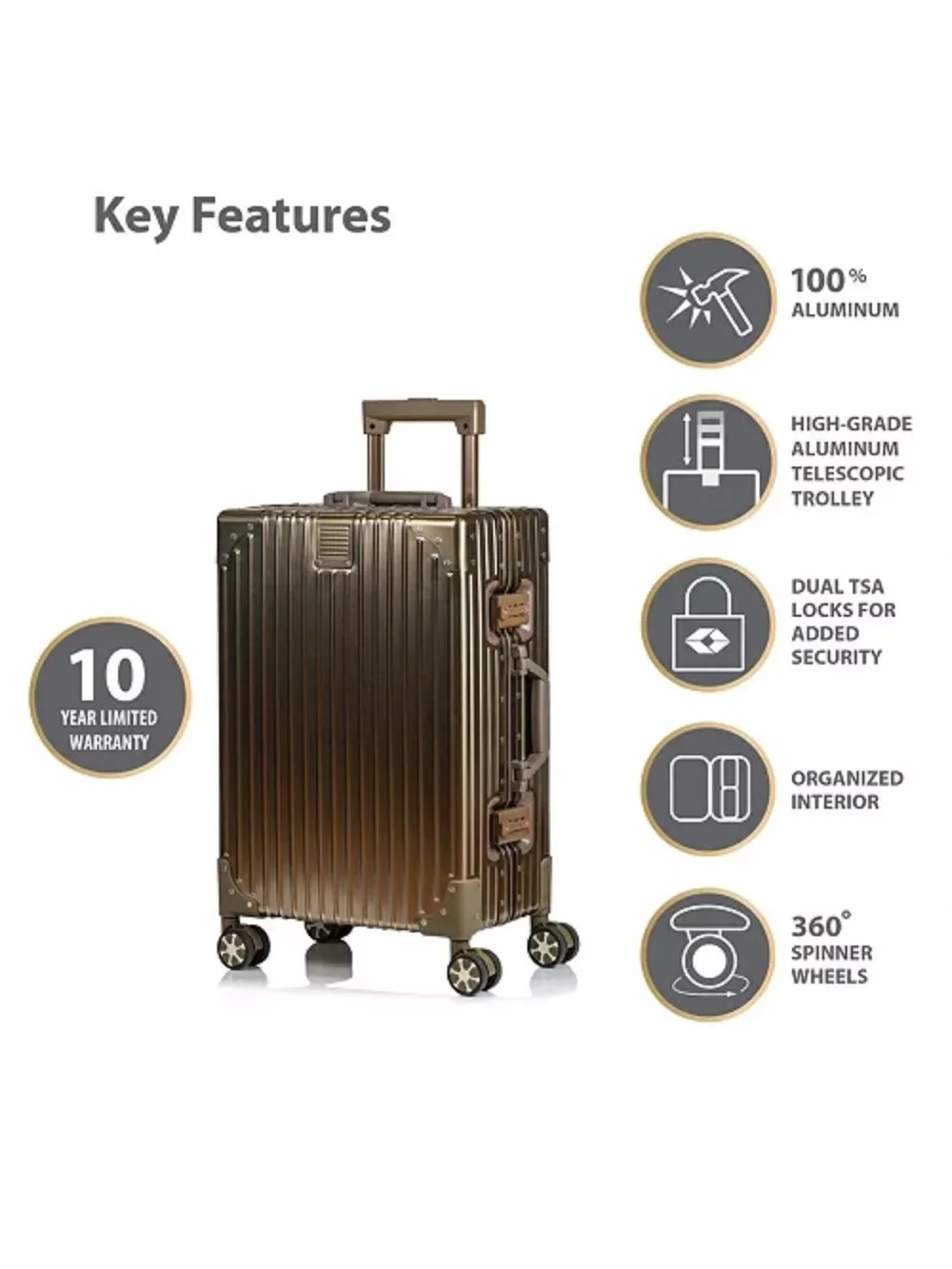 Champs 🔥Elite Hardside Carry-on Luggage Metallic Hard-Shell Spinner suitcase